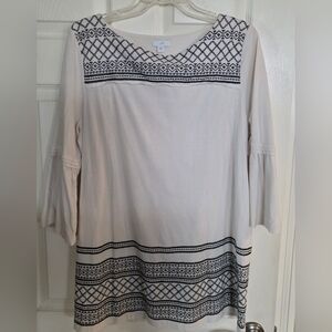 J. Jill Ivory Embroidered Bell Sleeve Tunic Top Large